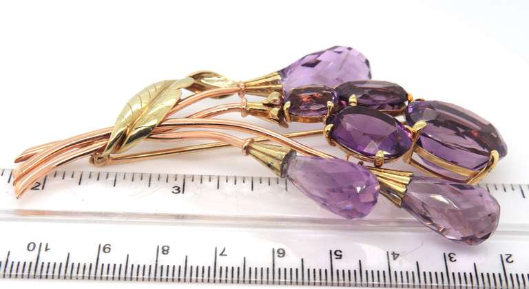Masterpiece Yellow Gold Amethyst Flower Bouquet Brooch