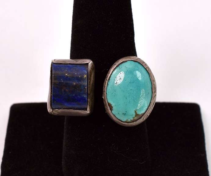 Tasteful 4.17CTS Lapis & 4.96CTS Turquoise Ring in Sterling Silver