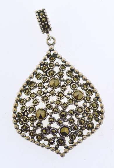 Sterling Silver Pear Shape Marcasite Pendant