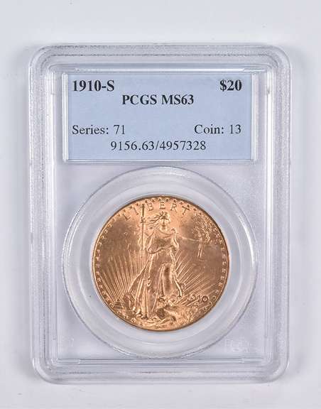 MS63 1910-S $20 Saint-Gaudens Gold Double Eagle PCGS