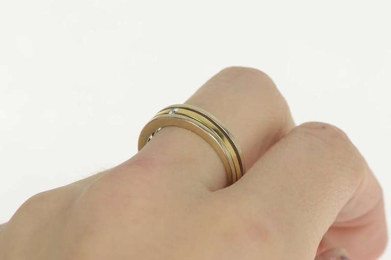 18K White Gold Diamond Two Tone Tiered Stripe Wedding Band Ring