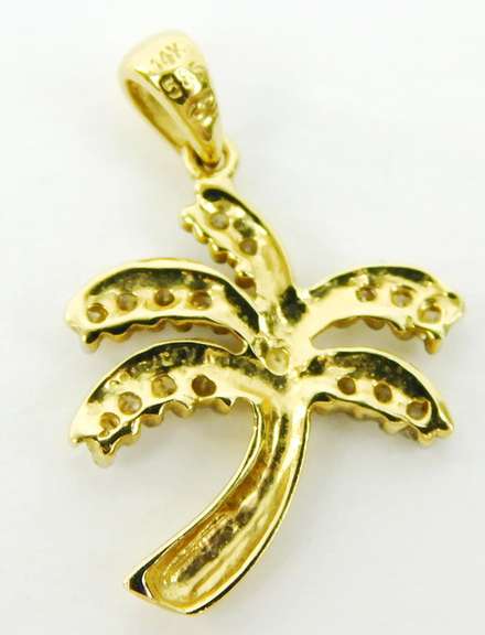 Vintage 14K Diamond Palm Tree Pendant