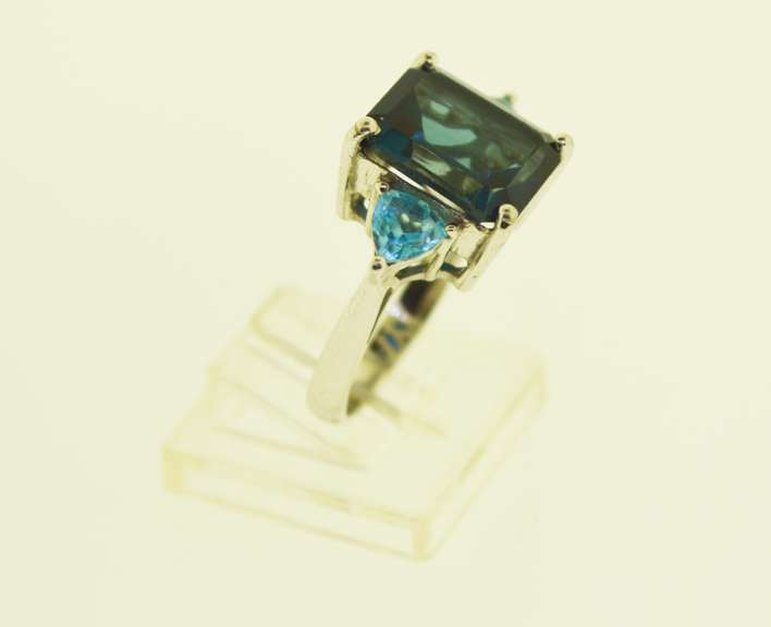Sterling Silver Emerald Cut Blue Spinel Ring With blue Topaz