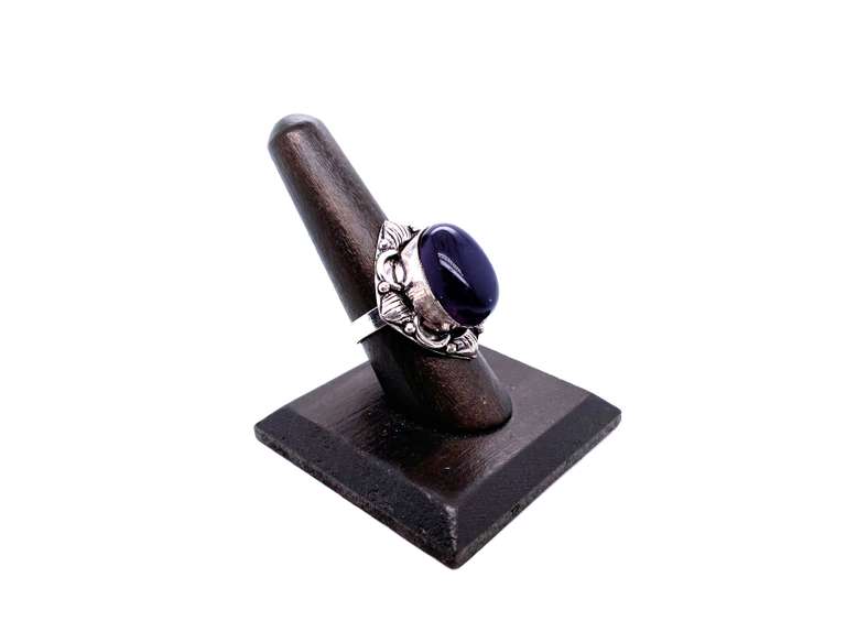 Oval Cut Purple Glass Ring in Tibetan Silver