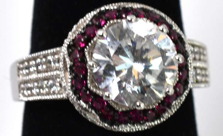 Sterling Silver CZ And Ruby Ring