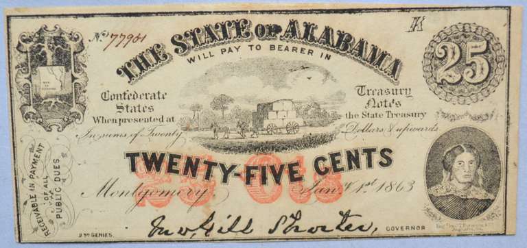 25 Cent Jan 1 1863 State Of Alabama Note