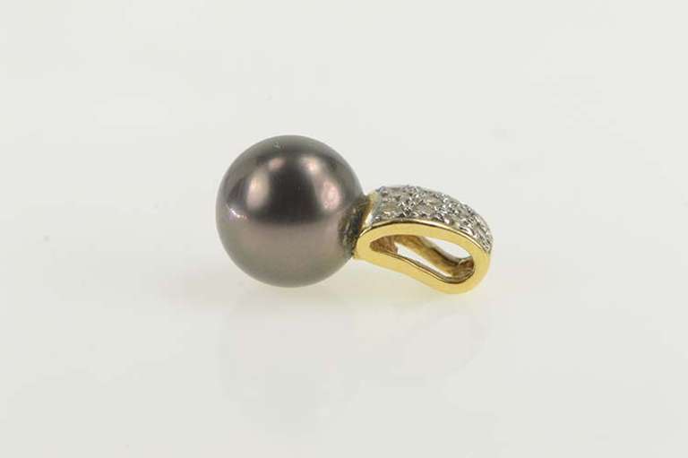 14K Yellow Gold Pearl Pave Diamond Square Slide Statement Pendant