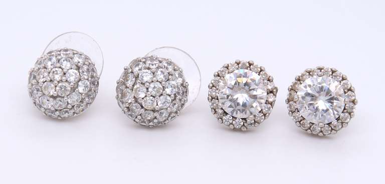 Pair of two Cubic Zirconia Sterling Silver Earrings