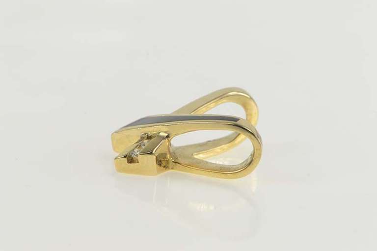 14K Yellow Gold Black Onyx Diamond X Criss Cross Slide Pendant