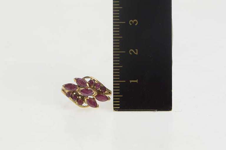 14K Yellow Gold Marquise Round Cluster Wavy Statement Bypass Ring