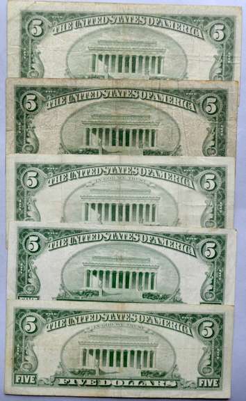 5 Clean $5 Red Seal US Notes