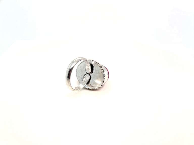 Oval Red Spinel Stone in Tibetan Silver Ring