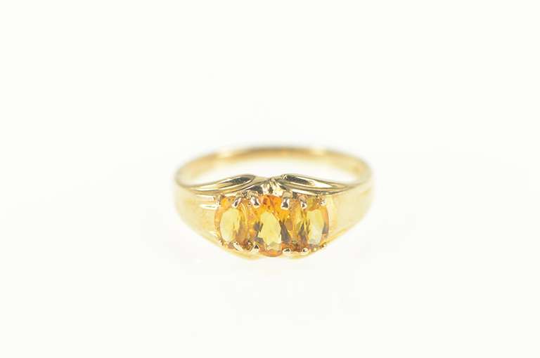 14K Yellow Gold Oval Citrine Three Stone Classic Statement Ring