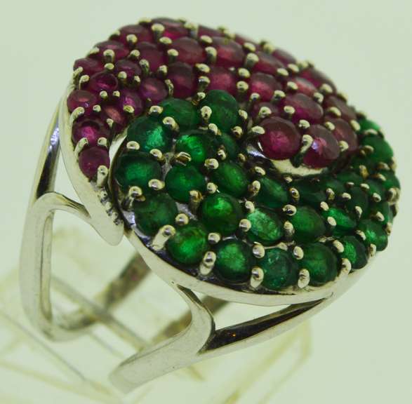 Sterling Silver Pink Sapphires And Tsavorite Matching Wave Rings