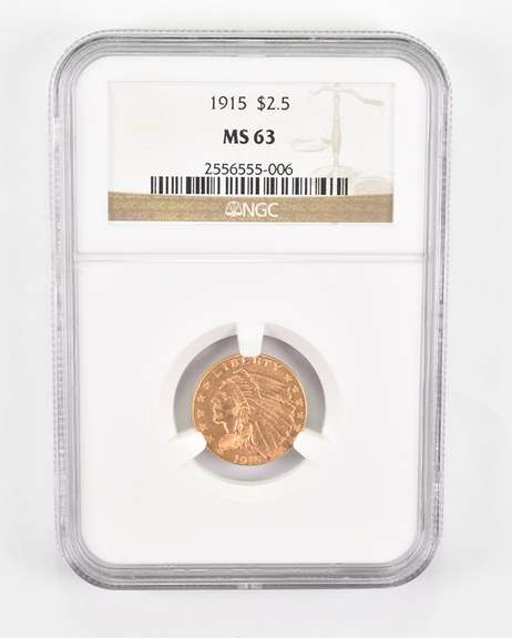 MS63 1915 $2.50 Indian Head Gold Quarter Eagle - Graded NGC