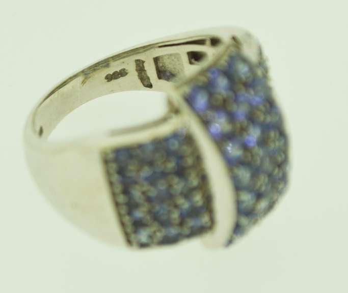 Sterling Silver Wide blue Crystal Ring