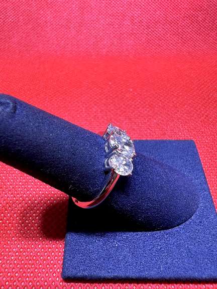 LADIES 14K WHITE GOLD THREE STONE RING WITH LAB GROWN DIAMONDS