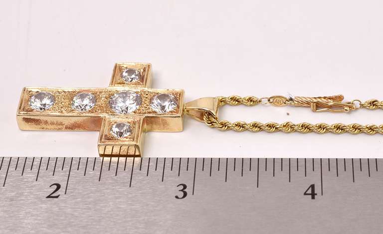 Hefty CZ Cross Pendant Necklace in 14K Yellow Gold