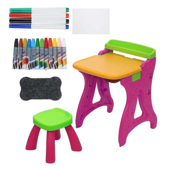 2 in 1 Folding Drawing Board Table Set with Stool
