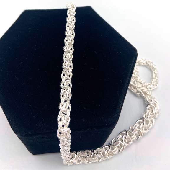 Brilliant Hand-Made Silver Byzantine Chain Necklace