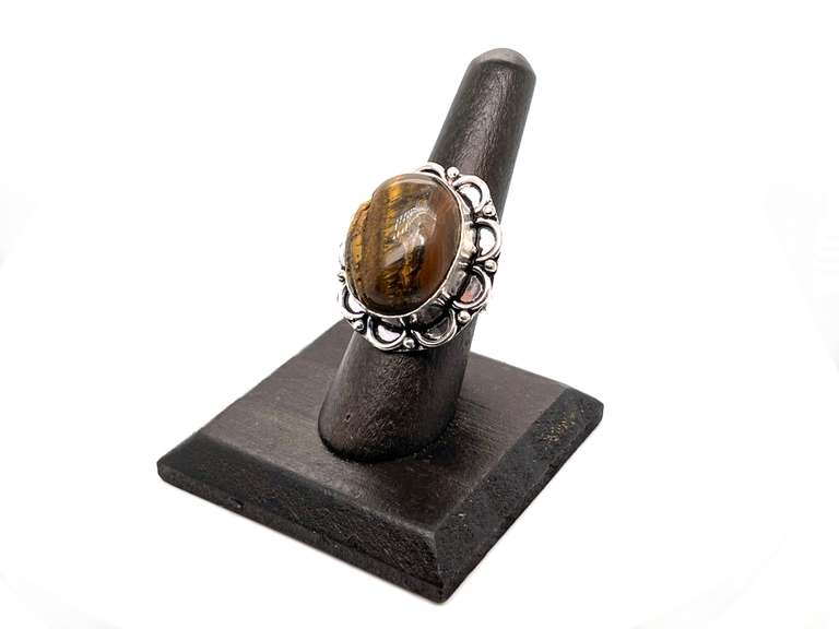 Oval Tiger's Eye & Hematite in Tibetan Silver Energy Ring