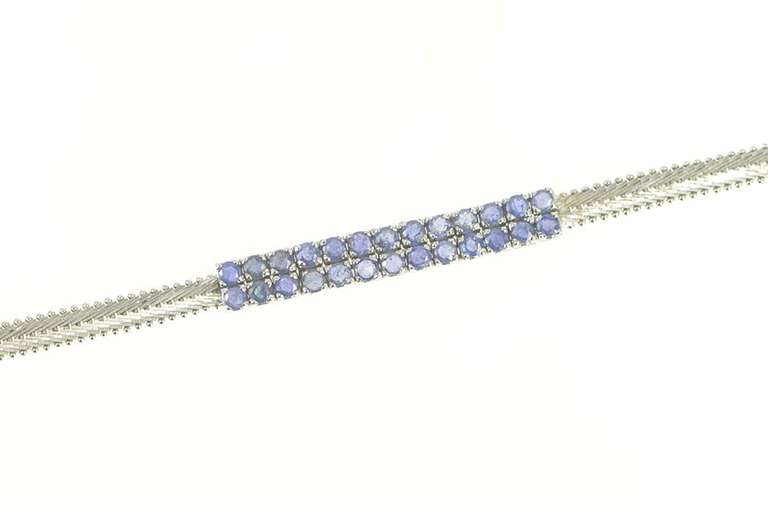 18K White Gold 4.00 Ctw Sapphire Squared Cluster Statement Bracelet