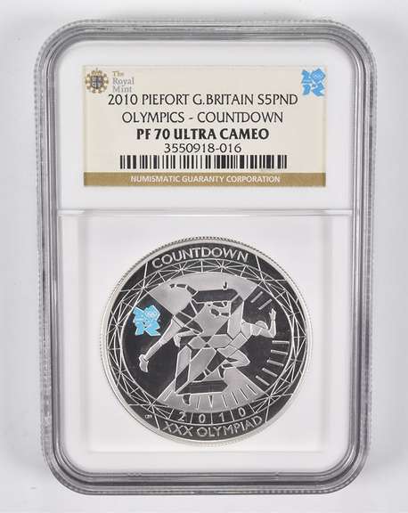 PF70 UCAM 2010 Great Britain 5 Pounds Silver Olympics Piefort NGC