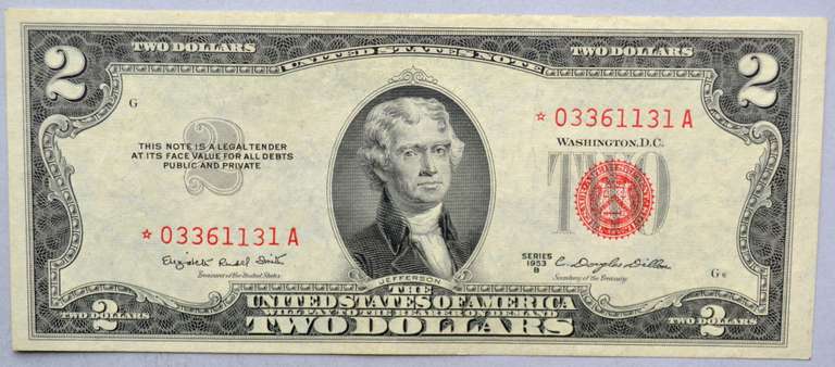 Choice CU 1953 B Star $2 Red Seal US Note