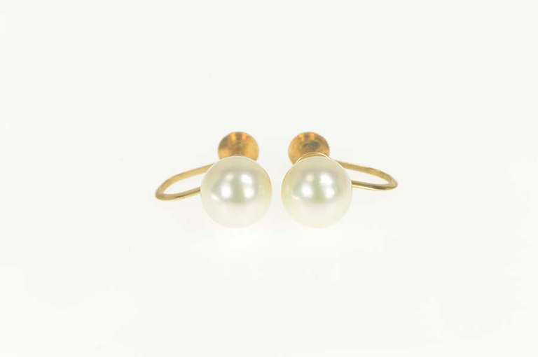14K Yellow Gold 1950's Pearl Classic Simple Screw Back Earrings