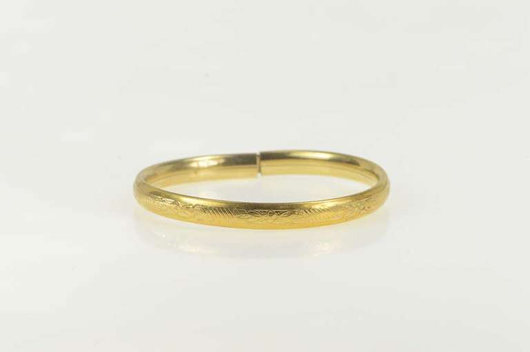 Gold Filled Victorian Etched Child's Floral Bangle Bracelet
