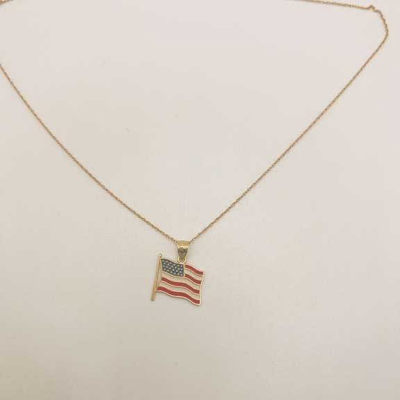 14kt Solid Yellow Gold American Flag Necklace