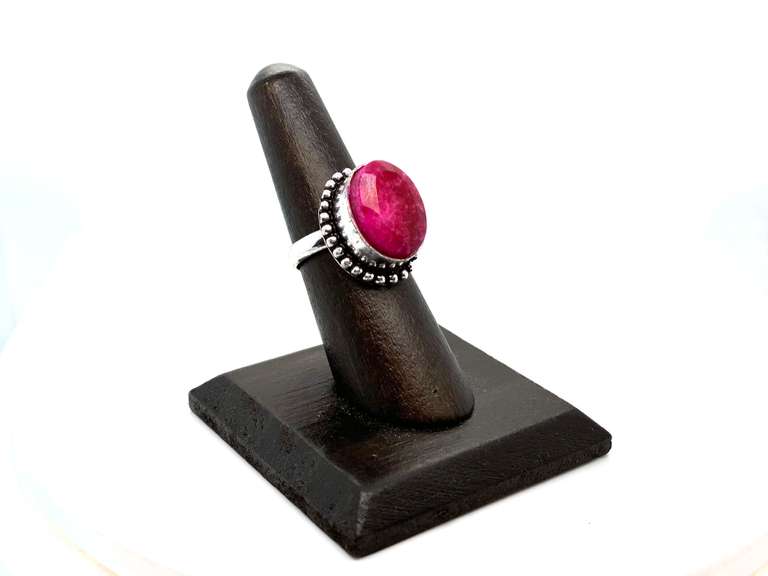 Oval Red Spinel Stone in Tibetan Silver Ring