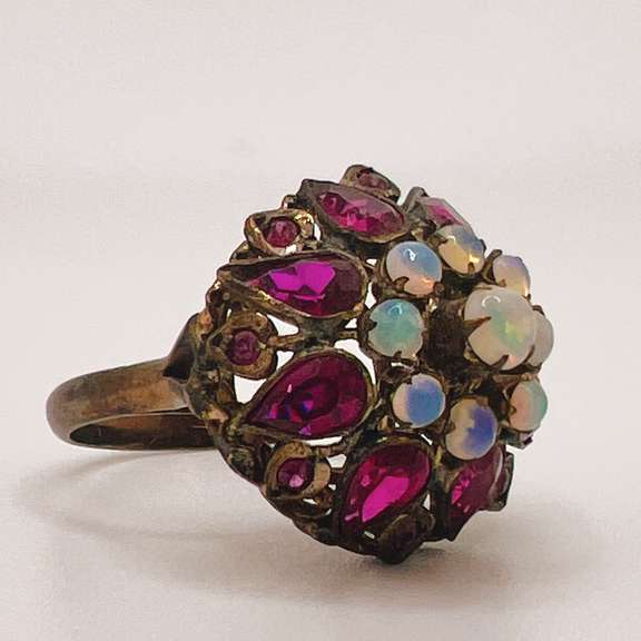 Unique 18kt Gold, Opal, & Ruby Cocktail Ring
