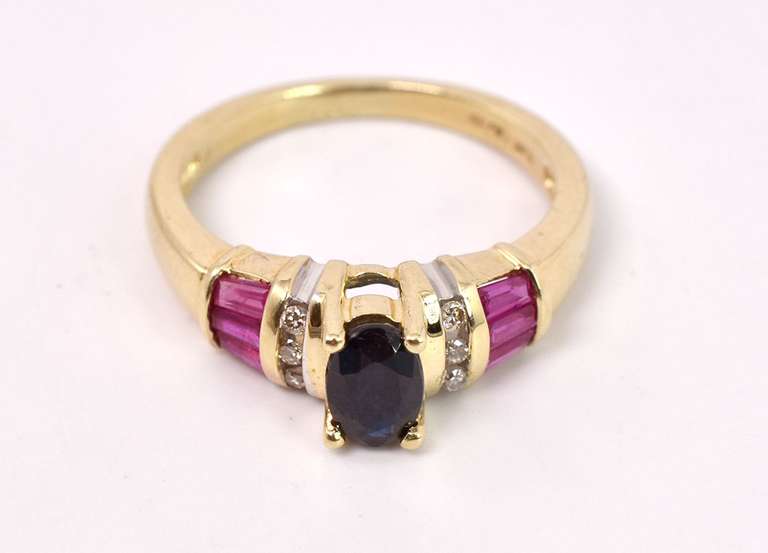 Ravishing Sapphire, Ruby and Diamond Ring in 14K Yellow Gold