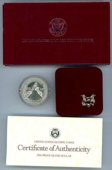 1988 Proof Olympic Silver Dollar with Box/CoA