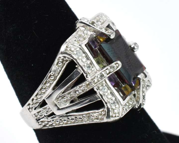 Ornate Multi-Gemstone Silver Ring