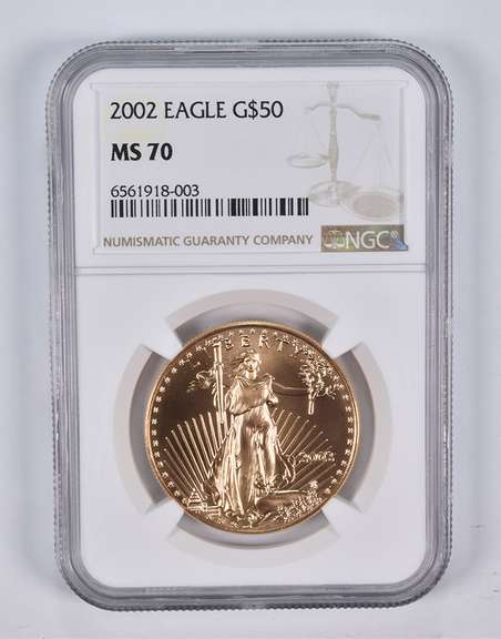 MS70 2002 $50 American Gold Eagle 1 Oz. .999 Fine Gold NGC