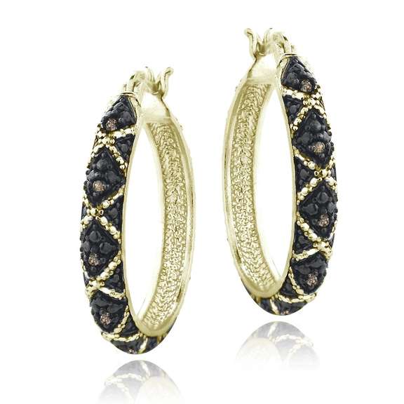 Gold Tone over Sterling Silver 1/10ct Champagne Diamond Criss-Cross Hoop Earrings