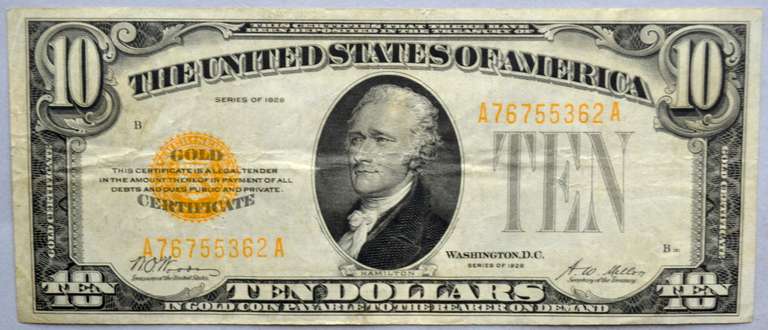 Sharp $10 1928 Series Gold Certificate
