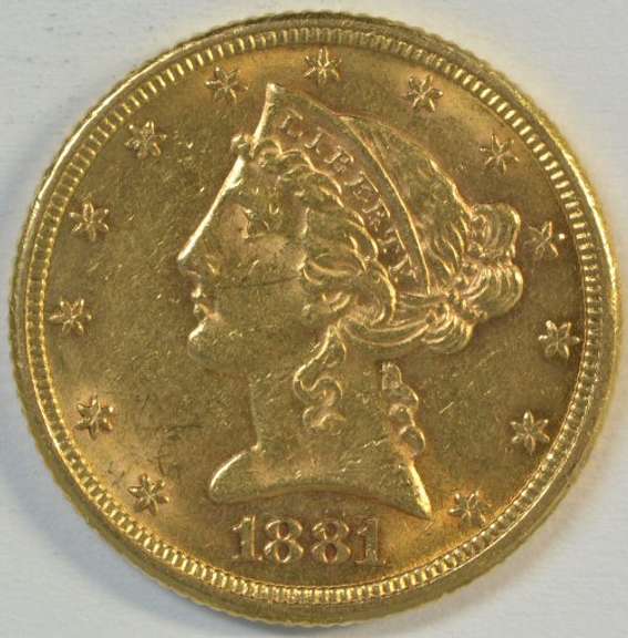 Lustrous BU 1881 US $5 Liberty Gold Piece. Full strike