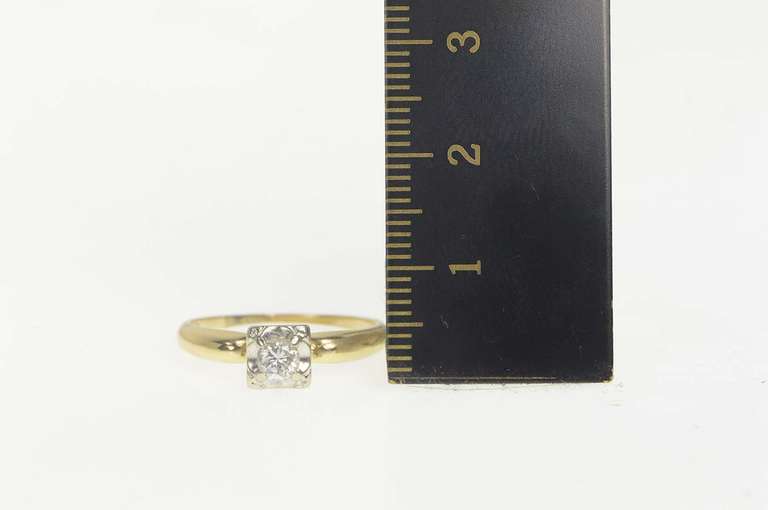 14K Yellow Gold 0.20 Ct 1940's Diamond Solitaire Engagement Ring