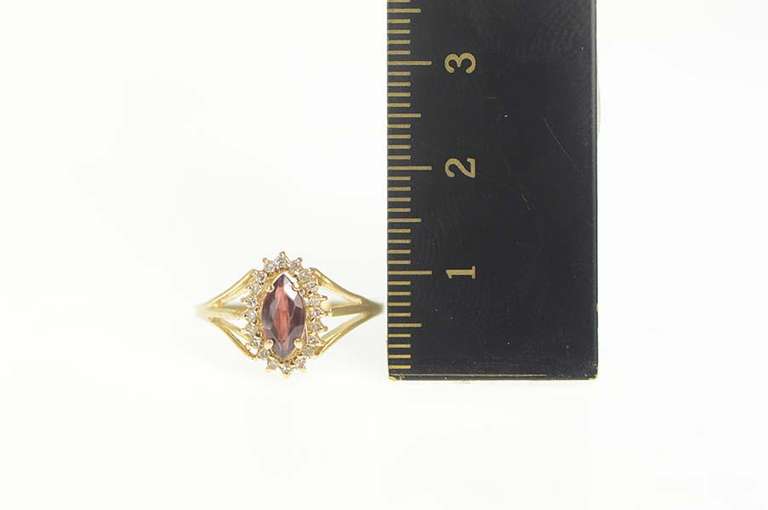 14K Yellow Gold Marquise Garnet Diamond Halo Engagement Ring