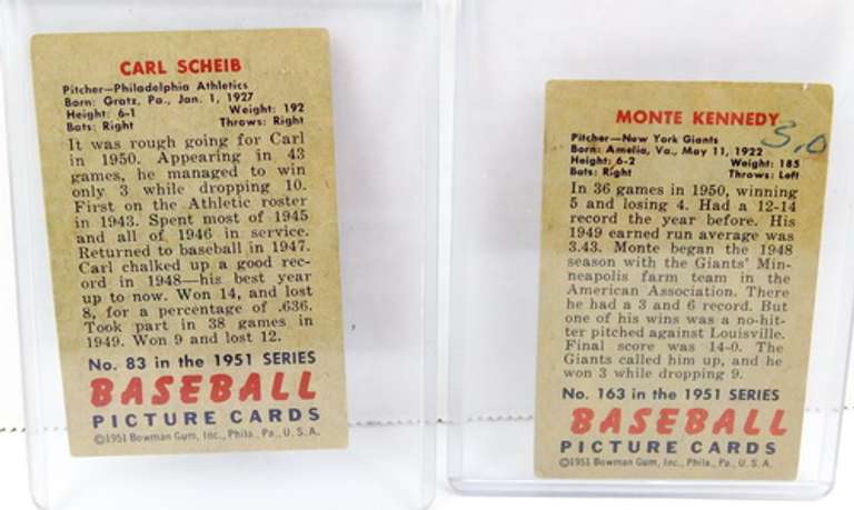 2 Bowman Gum 1951 Baseball Cards