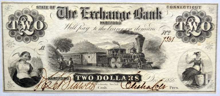 $2 Exchange Bank Hartford Jan 1 1856 CH CU Note