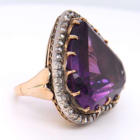 Vintage 14kt RG Heart Shaped Amethyst & Diamond Ring