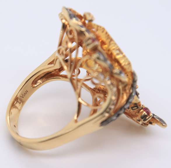 LeVian Yellow Gold Triangle Citrine and Diamond Cocktail Ring