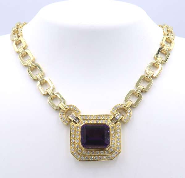 Unconvetional 18kt Amethyst and Retro Diamond Necklace