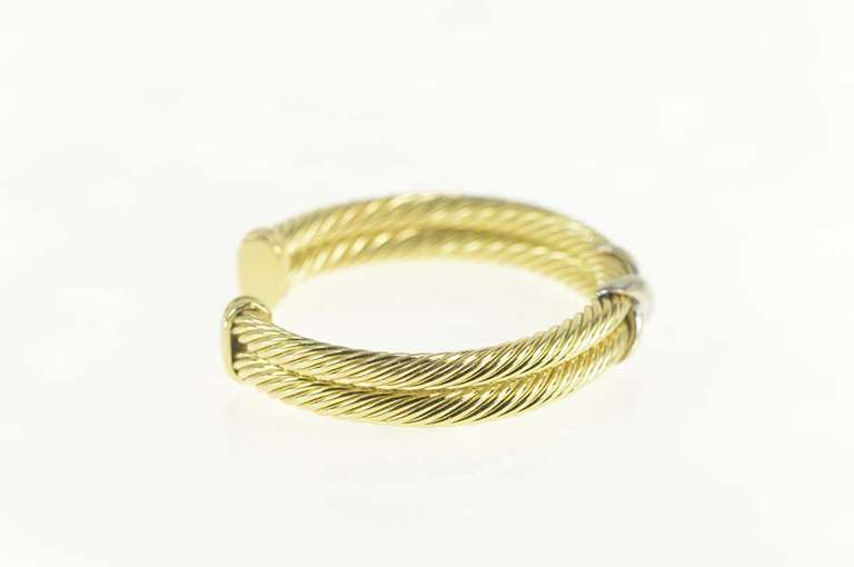 14K Yellow Gold David Yurman Double Cable Cuff Two Tone Bracelet