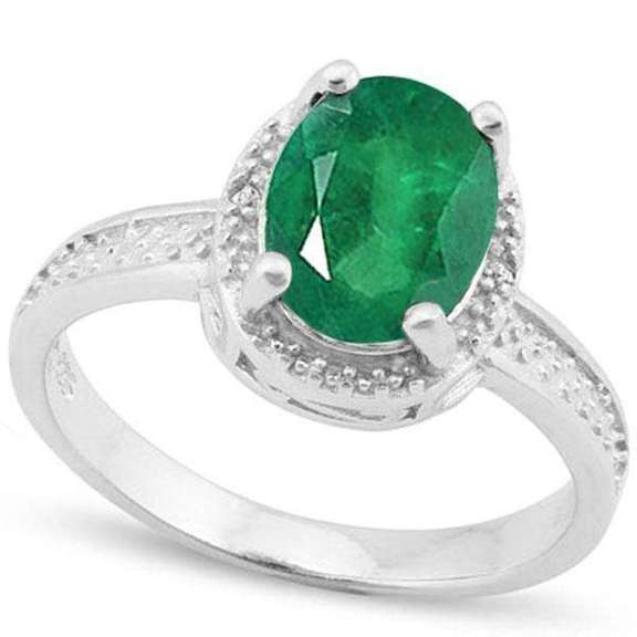2.58CT ENHANCED GENUINE EMERALD & DIAMOND 925 STERLING SILVER RING