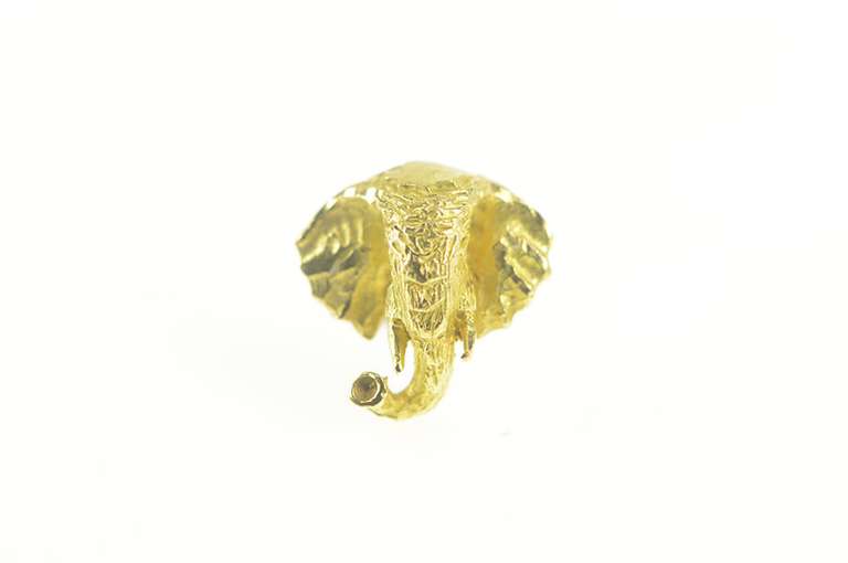 18K Yellow Gold Elephant Head Ornate 3D Animal Lapel Pin/Brooch